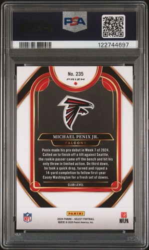 2024 Select Club Level #235 Michael Penix Jr. Zebra Prizm SSP RC Falcons PSA 9 - Picture 2 of 2