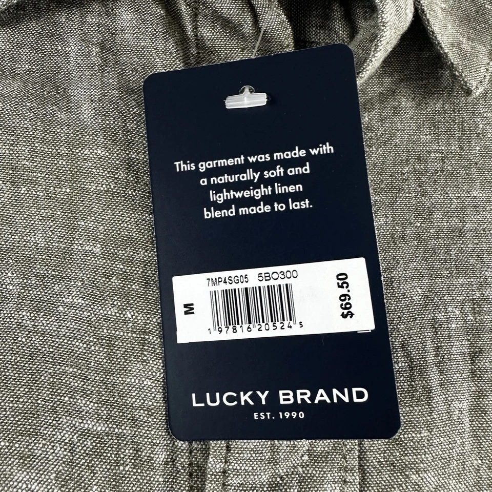 Lucky Brand Shirt Men Medium Heather Tan Linen Blend Relaxed S/S Button Up NEW - Image 4 of 4