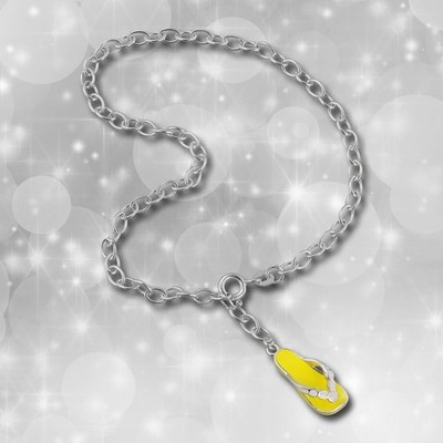 Fußkette für Damen Flipflop gelb weiß 925er Silber Schmuck 25cm SDF002