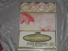 Pink Fabric Printed Shower Curtain Floral Bath NEW 