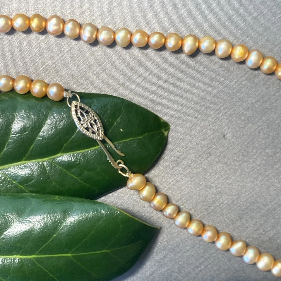 Collar vintage de perlas doradas joyería fina Estate usado 16" Foto 3 de 4