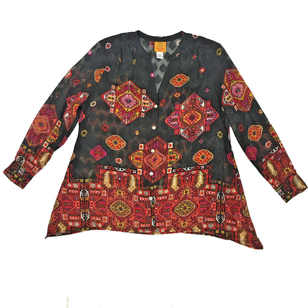 Ruby Rd Womens Button Front Blouse Aztec Print Sh… - image 2