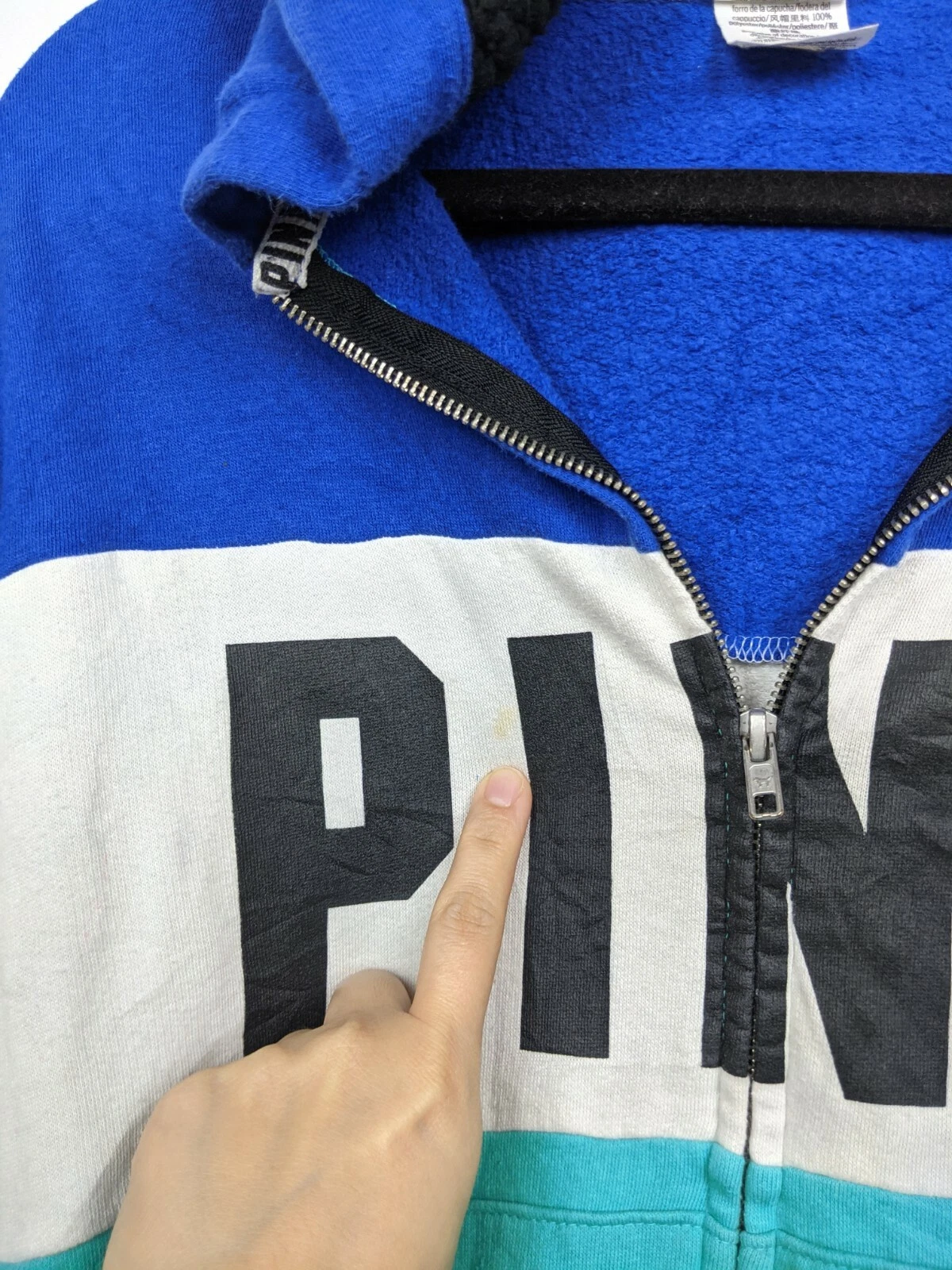 UNDERCOVER Victoria's Secret ROSA Felpa con Cappuccio Donna XS Blu Verde Bianco Logo Colorblock LEGGI