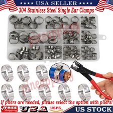 260PCS 304 Stainless Steel Single Ear Stepless Hose Clamps 6.5-21mm Kit / Pliers