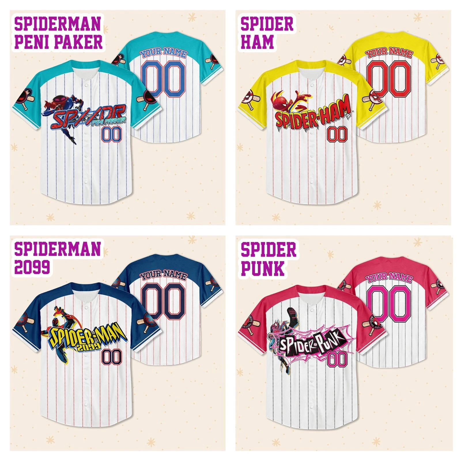 Custom Spiderman Collection Baseball Jersey Team Personalize Disney Jersey