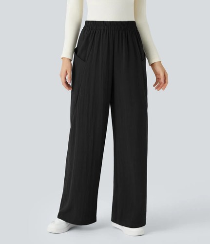 HALARA High Waisted Side Pocket Wide Leg Linen-Feel Pants Women's MEDIUM NWT - 第 1/12 張圖片