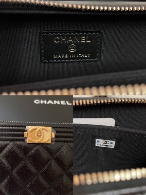 BNIB Authentic CHANEL Black Caviar Boy Phone Holder WOC Gold Chain