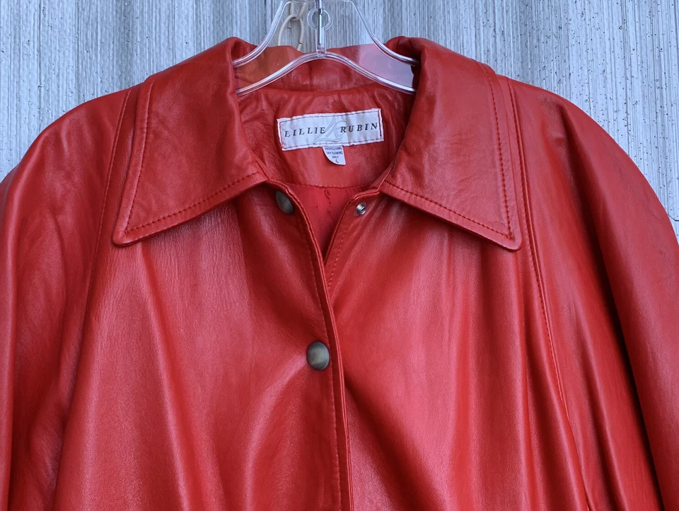 Lillie Rubin Leather Jacket Women Size 6 Red Vintage Y2K Full Length Trench - Image 3 of 4