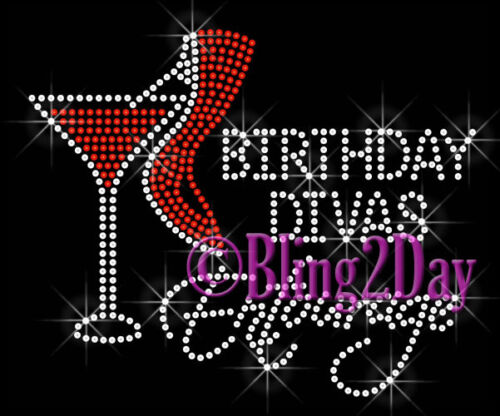 Birthday Divas Entourage - High Heel - Rhinestone Iron on Transfer Hot Fix Bling - Picture 1 of 2