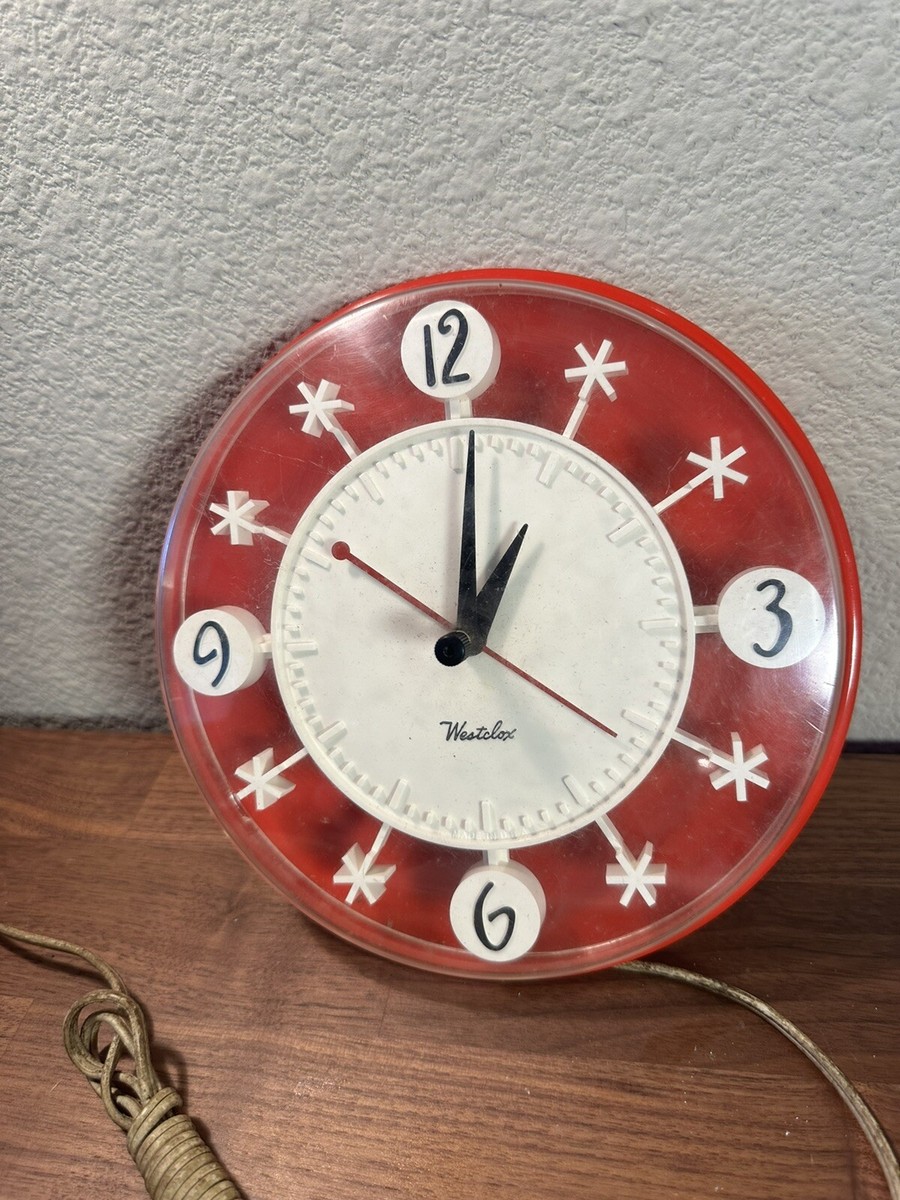 RARE Vintage Westclox RED Snowflake Clock Atomic 1950s Retro