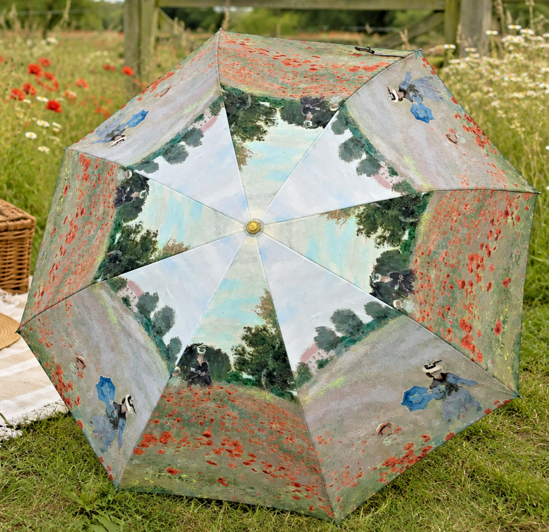 Soake Storm King Monet Poppy Field Folding Compact Art Umbrella Brolley Case Fun