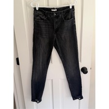 Good American Good Legs Skinny Jeans Black Distressed Hem Size 10/30