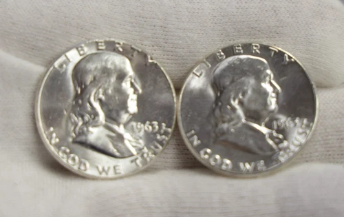 (2) 1963 US Unc Franklin Halves 50c Nice Coins From Original Roll...