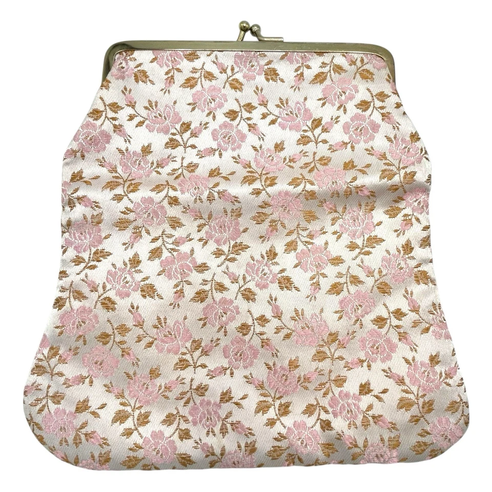 Vintage Celebrity New York Pink Gold Floral Fabric Coin Purse Clutch Bag - Изображение 3 из 4