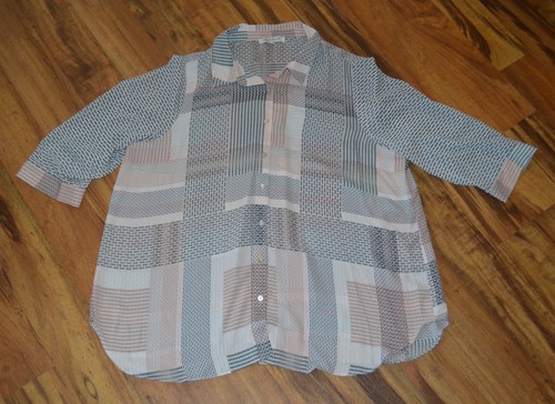 Rose Olive Blouse Top Womens 1X Multicolor Colorblock Button Up Shirt Tunic - 第 1/5 張圖片