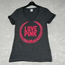 Y2K PINK Victoria's Secret T Shirt Womens Large Grey & Pink Sequin Logo Tee