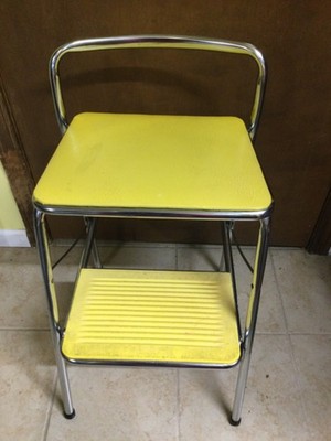 Vintage Mid Century Cosco Folding Yellow Metal Step Stool Pantry Kitchen #47201