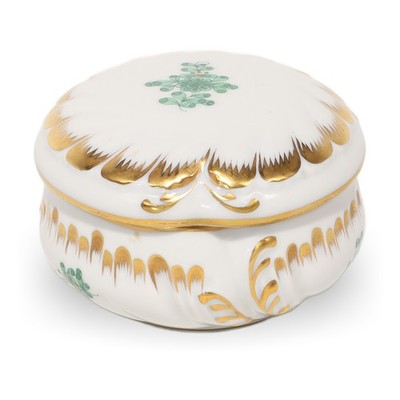 Herend Waldstein Green Trinket Box - Porcelain - Hand Painted