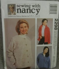 Sewing With Nancy McCalls 2298 Unlined Jacket Side Pockets Uncut Sizes 8 - 22