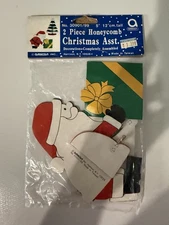 Vintage Amscan Inc Two Piece Honeycomb Christmas Assst. Set Tree Santa