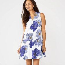 Nine West Wms Sz Lrg Blue Floral Button Front Ruffle Hem Lined Relaxed Fit Dress