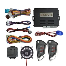 BANVIE Keyless Car Alarm System, Remote Engine Start, Push Start Button Kit