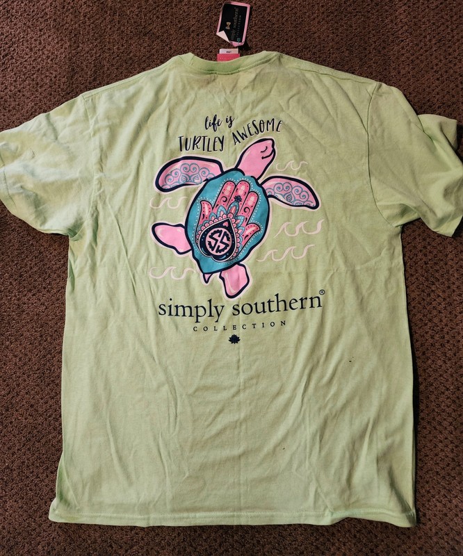 Simply Southern Pink & Green Turtle Design Graphic T-Shirt Size L