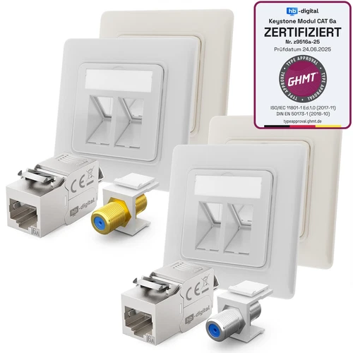 Cat.6a Netzwerkdose Keystone Jack Modul Dose LAN+TV SAT F-Antenne Cat 6 6a RJ45 