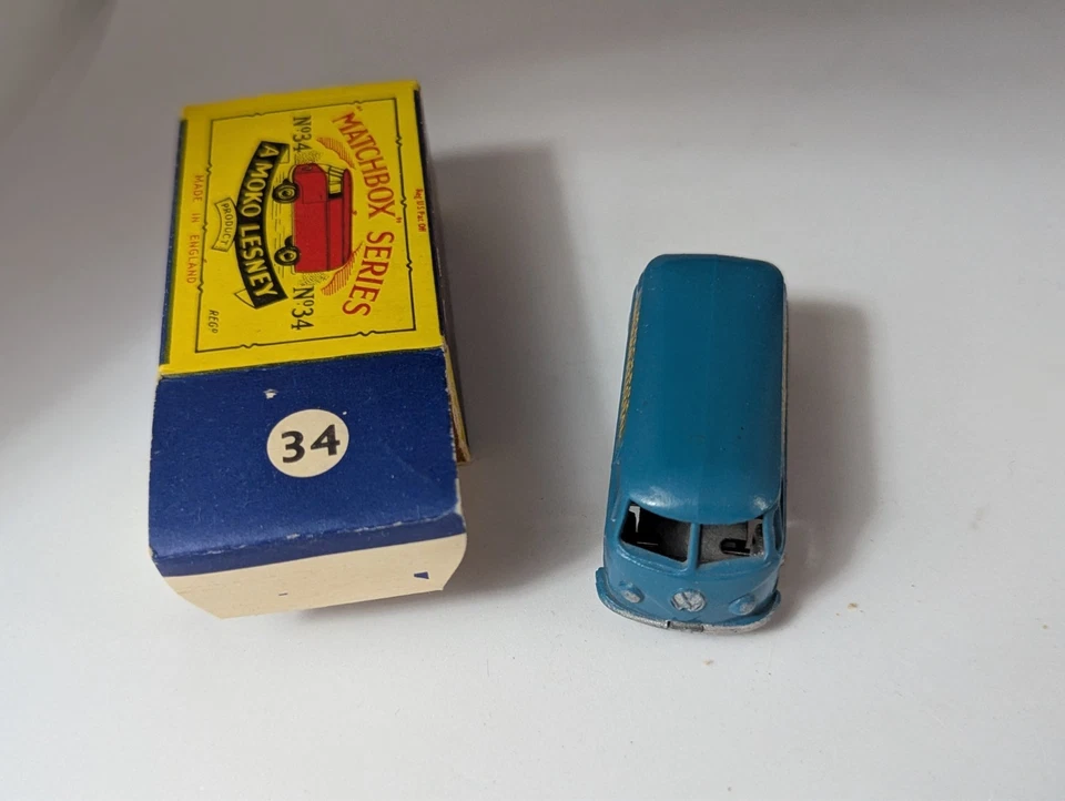 Matchbox No. 34 VW Van blue small grey wheels in Box - Image 3 of 3