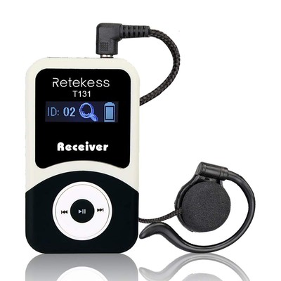 T131 Wireless Tour Guide System Receiver with 3.5mm -Side Earphone, 99 Channe...