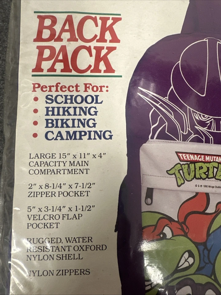 Mochila de colección Teenage Mutant Ninja Turtles 1989 Mirage NUEVA EN PAQUETE RARA Foto 2 de 4