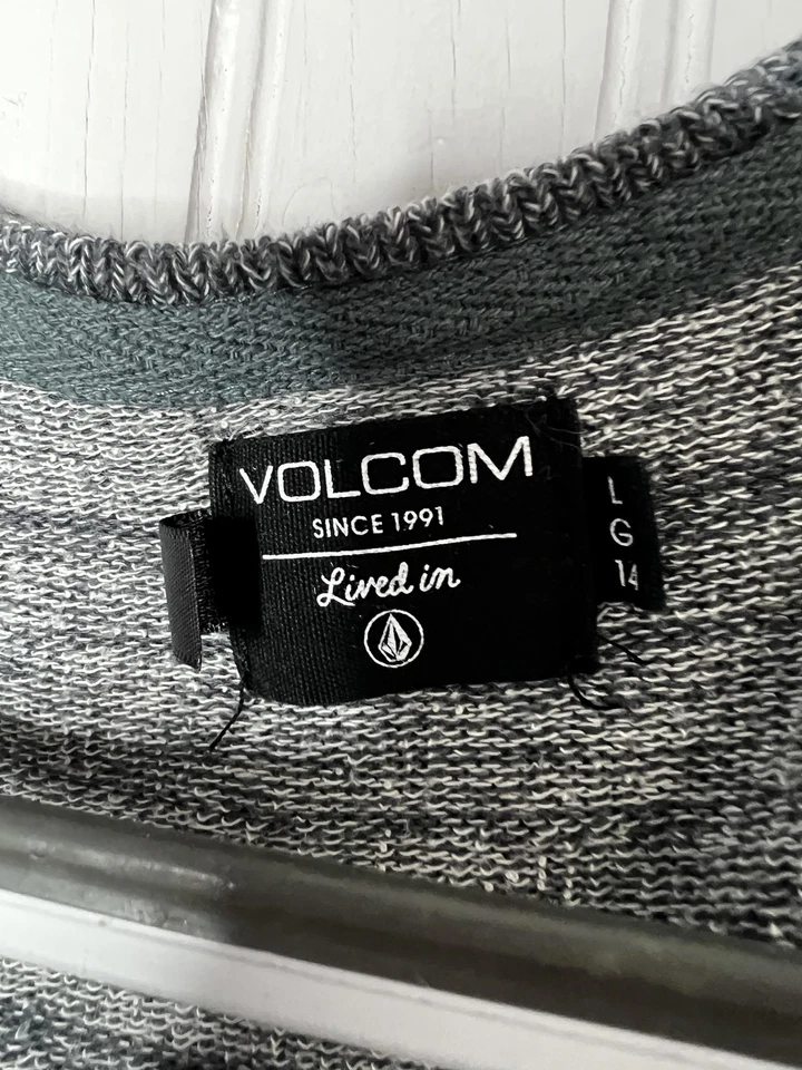 Volcom Cardigan Sweater Womens Large Gray Striped Open Front Lightweight Drape - Image 2 of 4