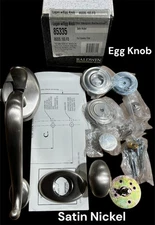 Baldwin 85335-150-FD Dummy Door Lever Set Logan Egg Knob NEW Satin Nickel Finish