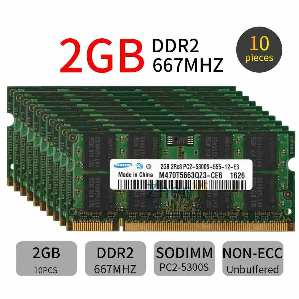 Samsung 16GB 8GB 4GB 2GB DDR2 667Mhz PC2-5300S 200Pin Laptop Memory SDRAM LOT BT - Image 2 of 4