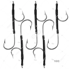 5pcs Size 10/0 Fishing 7691S Double Shark Hook Stainless Assist Hook 180 degree