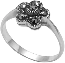 Wildthings Sterling Silver and Marcasite Flower Ring Sizes 6-8-9