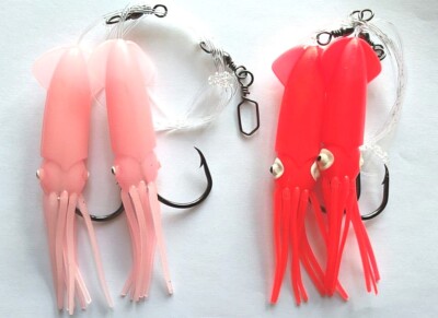 3,5,10,20 Double WINGED SQUID MUPPET Boot Angeln Köder Rig Dorsch Seelachs 7/0 Haken