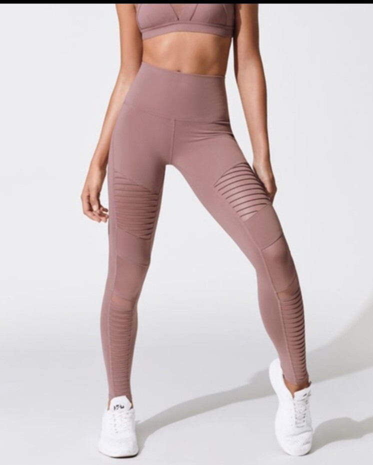 Alo Yoga High Waisted Moto Leggings Smoky Quartz Dusty Mauve Blush Pink  Small