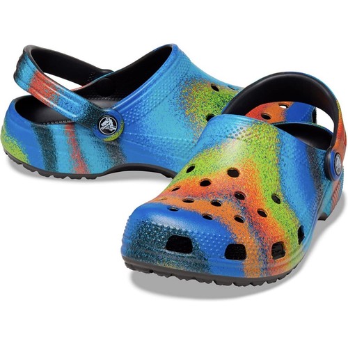 Crocs Classic Clog Slip Ons Spray Dye Multicolor Black Men’s Size 11 NEW - Picture 1 of 4