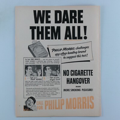 Philip Morris Vintage 1950 No Cigarette Hangover Original Print Ad 8.5 x  11