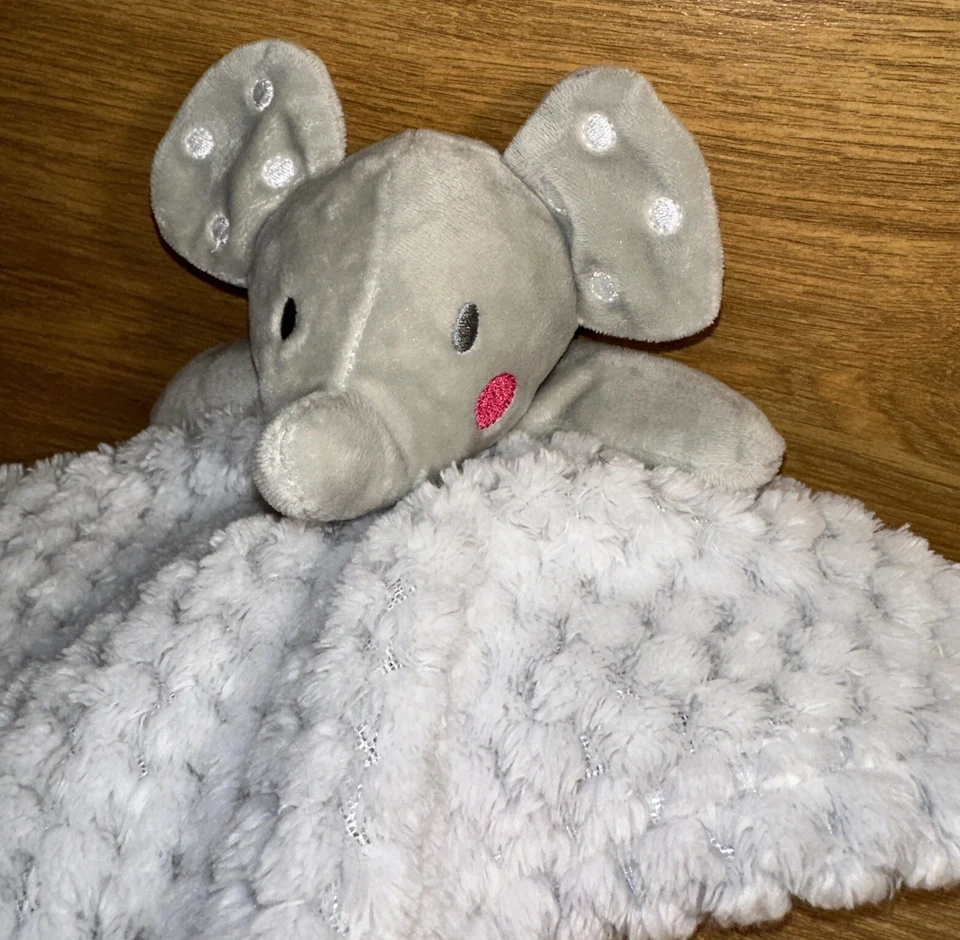 Manta de seguridad para bebé de felpa gris elefante Lovey mejillas rosas suaves  Foto 4 de 4