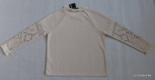 NUEVO CON ETIQUETAS NANETTE LEPORE Borde Borde Mangas Tachonadas Pullover Suéter Top Talla L Natural - Imagen 12 de 12