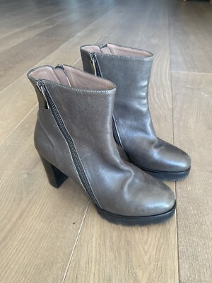 Spice London x C-Doux Womens Grey Leather Heeled Ankle Boots