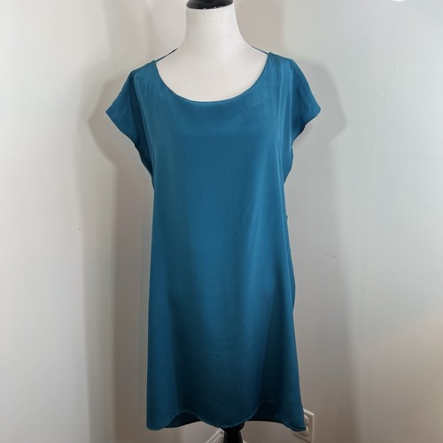 Champagne & Strawberry 100% Silk Cowl Back T-Shirt Dress Size M New Tags Teal - Picture 2 of 13