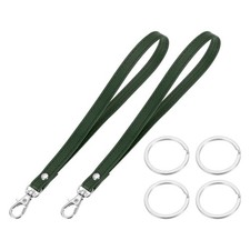 7 Inch Wristlet Strap PU Leather with 4 Silver Rings for Clutch 2 Pack, Green 