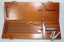 Brown & Sharpe Depth Micrometer Gage Set 2-1/2" Base 6 Rods w/Case