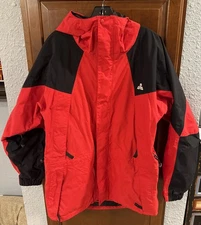 Eastern Mountain Sports EMS Mens Medium Gore-Tex Red Hooded Zip Jacket Red Black
