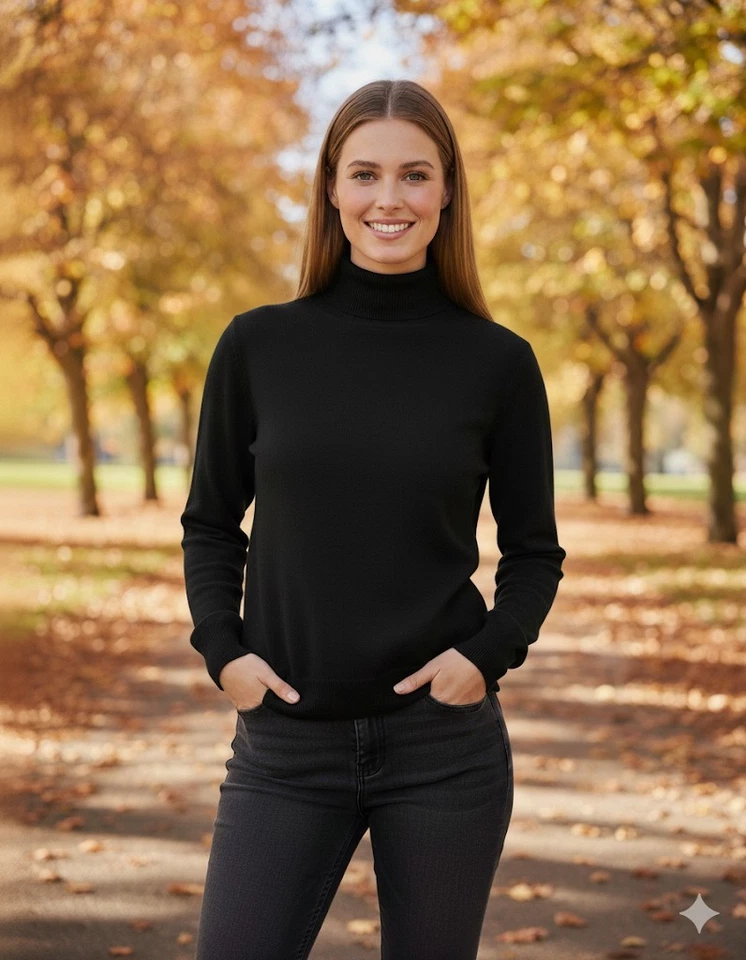 Ladies Marks Roll Neck Jumper Polo Long Sleeved Wool Blend Super Soft Sweater - Image 2 of 4