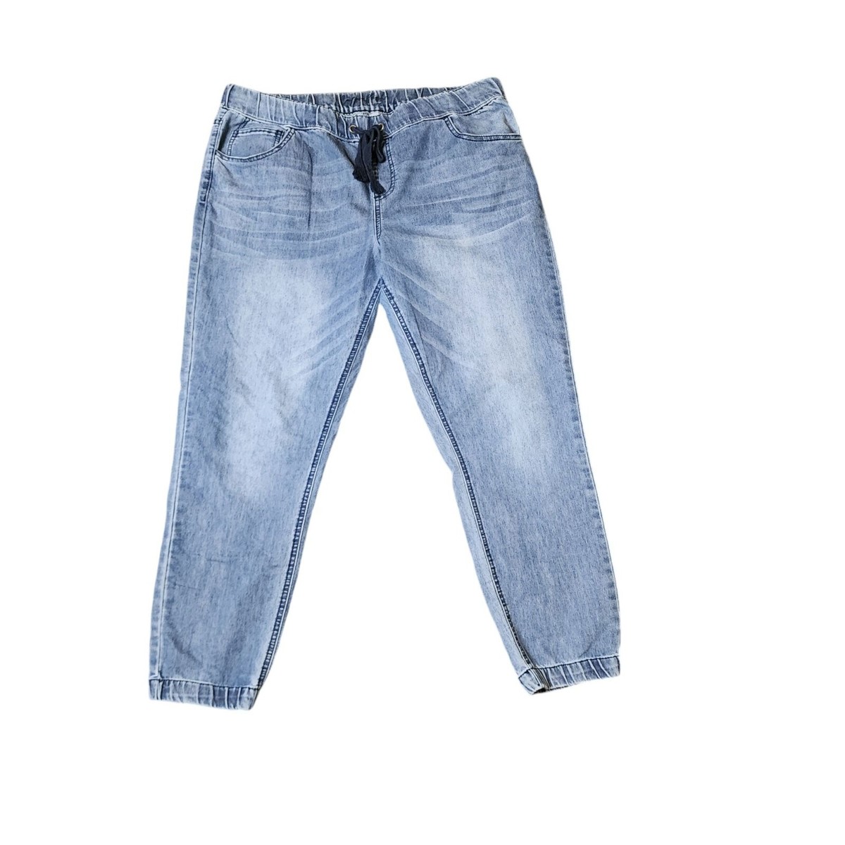 Jogger Fit Drawstring Waist Tapered Leg Denim Jeans Womens Size 1X Blue