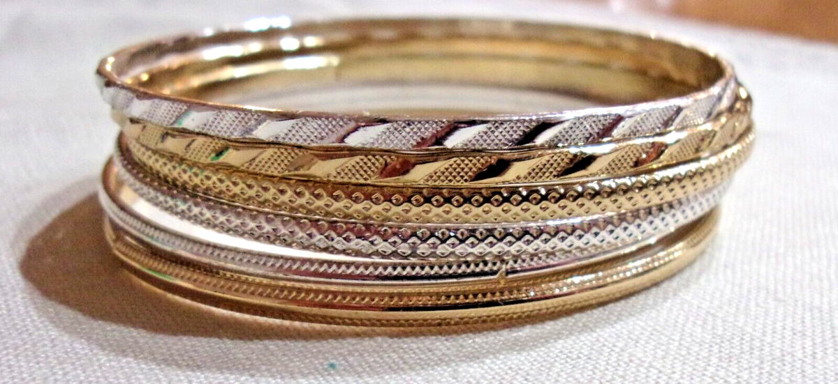 Set of Mixed Metal Multi Design Bangle Bracelets | eBay